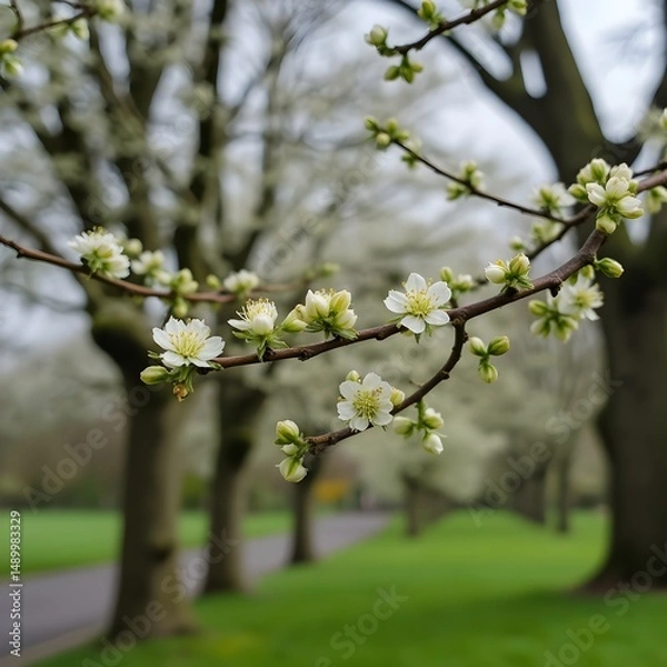 Obraz Brotes de flores de castaño floreciendo a lo largo de la avenida arbolada del parque