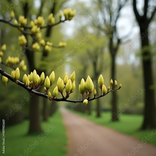 Obraz Brotes de flores de castaño floreciendo a lo largo de la avenida arbolada del parque