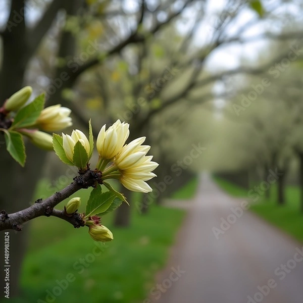 Obraz Brotes de flores de castaño floreciendo a lo largo de la avenida arbolada del parque
