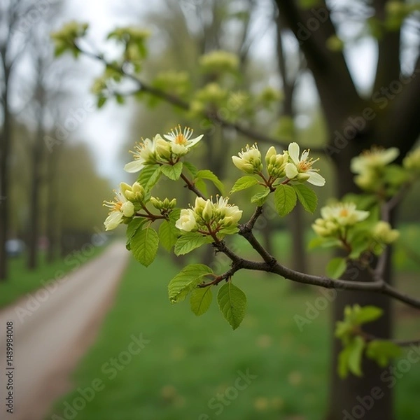 Obraz Brotes de flores de castaño floreciendo a lo largo de la avenida arbolada del parque