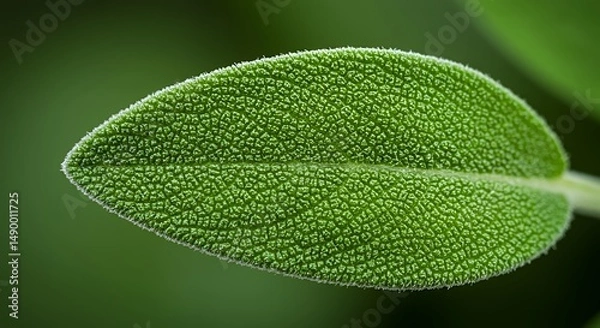 Fototapeta Magnificent Close-Up of a Sage Leaf, Detailed Texture and Vibrant Green Hue