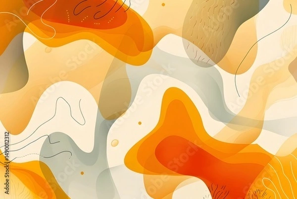 Obraz Abstract Orange and Gray Shapes Flow Dynamically Across Canvas, Creating a Visually Stunning and Harmonious Composition with Organic Lines, Evoking Feelings of Serenity and Modern Art.