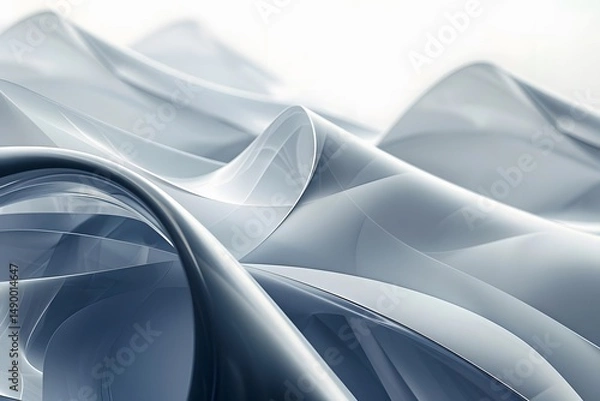 Fototapeta Abstract Grey Waves Flow Dynamically, Creating a Futuristic and Elegant Design, Showing Smooth Curves and Reflective Surfaces.  Digital Art: Exploring 3D Modeling Techniques and Visual Effects.