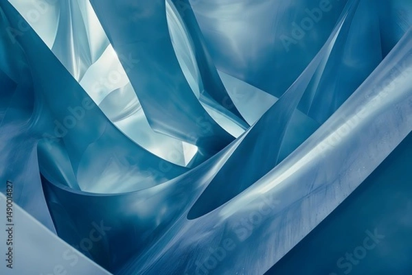 Fototapeta Abstract Blue Curves: Exploring Swirling, Intertwined, Dynamic Shapes with Textured, Glossy Surfaces in a Modern Architectural Design, Evoking Feelings of Serenity and Sophistication.