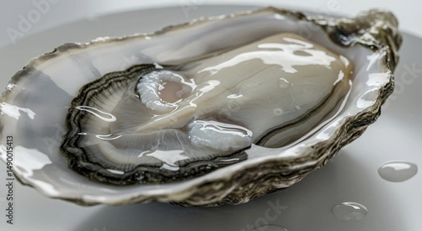 Fototapeta A Close-Up of a Fresh Oyster on a White Plate