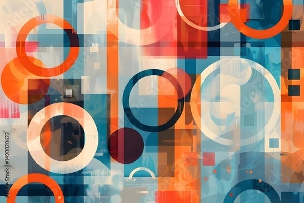 Fototapeta Abstract Geometric Shapes Intersect and Overlay, Creating a Vivid and Dynamic Composition with Bold Colors and Layered Textures, Evoking a Sense of Movement and Modernity in this Unique Artwork.