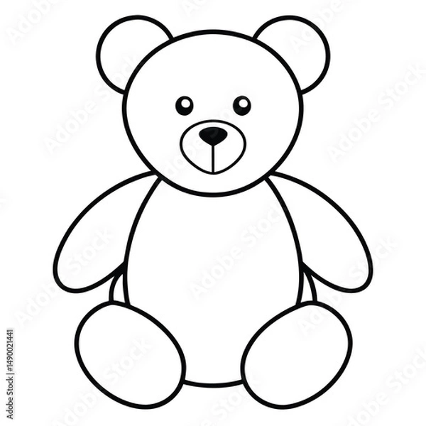 Fototapeta An illustration of a teddy bear, featuring a round head, large ears, button-like eyes, and a small nose. The bear has an oversized body. Its design is cute and cartoonish, a friendly expression.