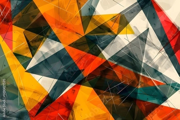 Fototapeta Abstract Geometric Shapes Intersect and Overlay, Creating a Vibrant and Dynamic Composition with Bold Colors and Textured Brushstrokes, Showcasing Artistic Expression Through Modern Design Principles.