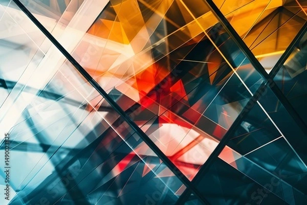 Fototapeta Abstract Geometric Shapes Intersect and Reflect Light, Creating a Dynamic Visual Composition with Vivid Colors and Sharp Lines, Showcasing the Beauty of Form and Structure in a Modern Design.