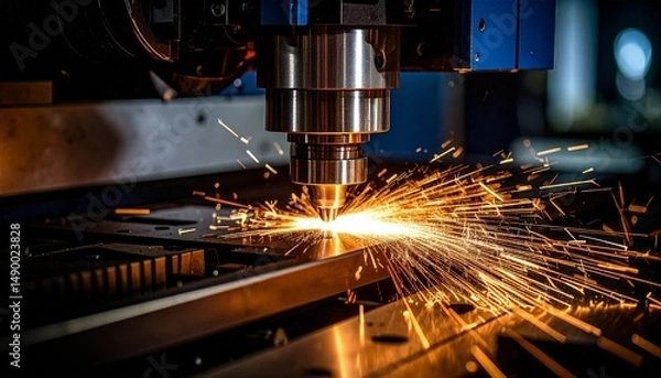 Fototapeta Close up of metalworking machine with sparks