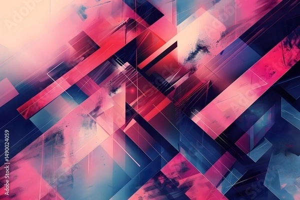 Fototapeta Abstract Geometric Shapes Intersect Dynamically in Vibrant Pink and Blue Hues, Creating a Striking Visual Composition with Bold Lines and Textured Surfaces for Stunning Digital Art.