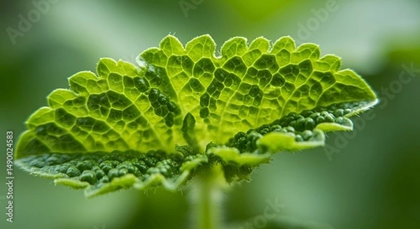 Fototapeta Magnificent Close-Up of a Vibrant Green Leaf, Displaying Intricate Veins and Texture