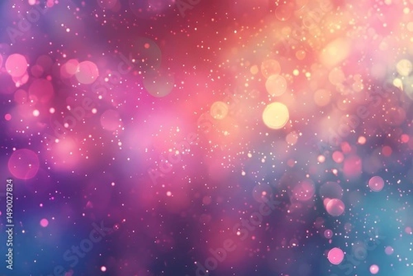 Fototapeta Shimmering Lights Dance Across Colorful Background: A Vibrant, Sparkling Celebration of Abstract Beauty with Glowing Particles and Festive Bokeh Effects, Perfect for Holiday Designs and Dreamy Visuals