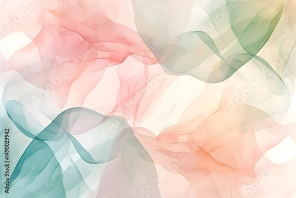 Fototapeta Abstract Pastel Hues: Flowing Fabric Textures in Soft Coral, Mint, and Cream Shades, Creating a Dreamy, Serene Atmosphere; Elegant Swirls Dance Gracefully Across the Canvas, Evoking Feelings of Calm a
