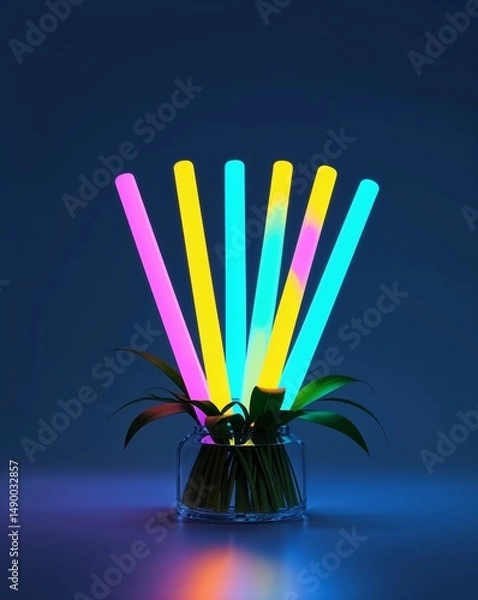 Obraz Glow stick centerpiece glowing in the dark on plain dark background