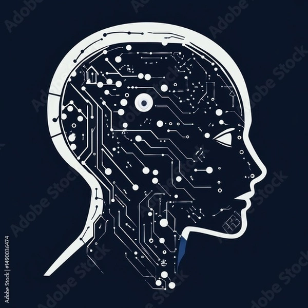 Fototapeta Humanoid Artificial Intelligence Head Displaying Electronic Circuitry and Connections