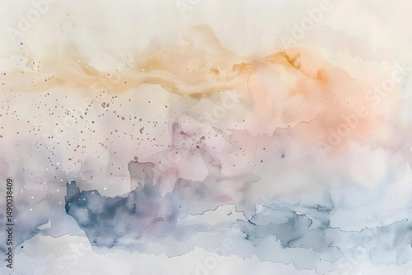 Fototapeta Abstract Art: Serene Hues of Blue, Grey, and Peach in Fluid Acrylic Pouring Technique, Creating a Calming and Dreamlike Landscape, Evoking Tranquility and Inner Peace.