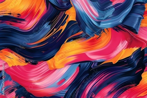 Fototapeta Vibrant Hues Dance: Abstract Swirls of Pink, Orange, and Blue Paint Create a Dynamic and Evocative Visual Masterpiece, Exploring the Expressive Power of Color and Form in Abstract Art.