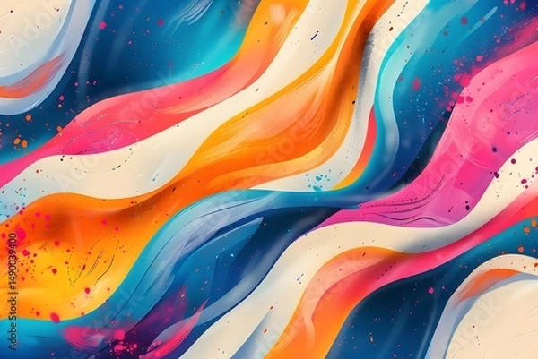 Fototapeta Vibrant Hues Dance: Abstract Swirls of Orange, Pink, Blue, and White Create a Dynamic, Energetic, and Captivating Visual Masterpiece with Exquisite Color Splashes.  A Symphony of Color and Form.