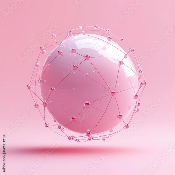 Obraz Pink sphere with a network of translucent lines.
