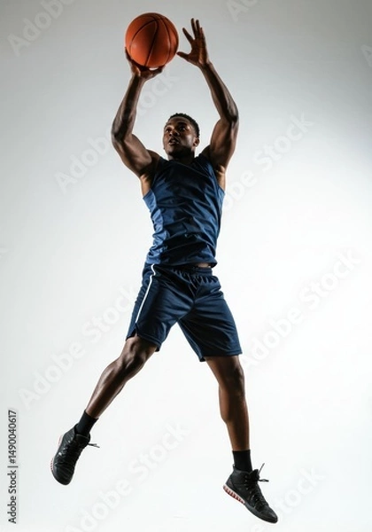 Obraz Black Male Basketball Player Shooting a Jump Shot, Isolated
