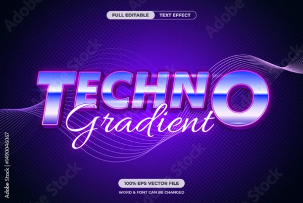Obraz Stylish Techno Gradient text effect with a futuristic neon look and elegant script. Ideal for posters, branding, music, or digital content. Fully editable vector format.