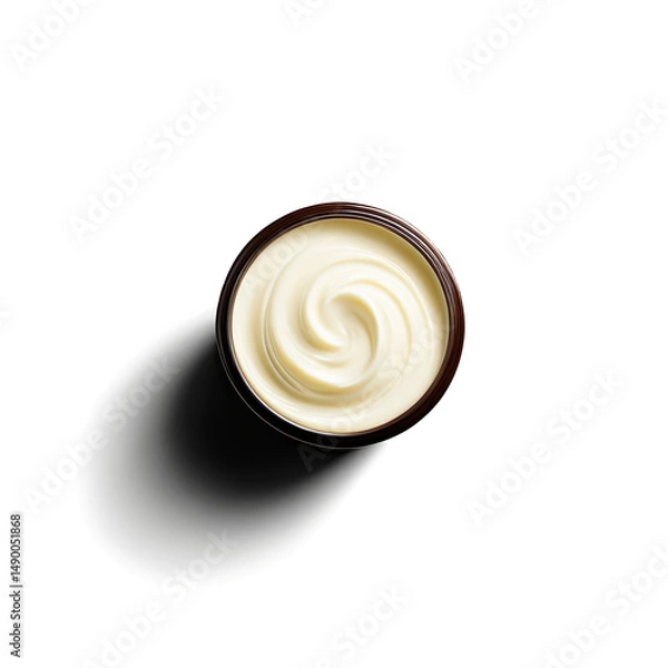 Fototapeta Overhead shot captures swirl of white cream in jar with dark background and soft diffused lighting.