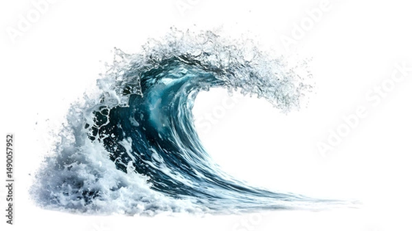 Fototapeta Majestic Ocean Wave Isolated on Black Background Powerful Curl of Blue Water and White Foam