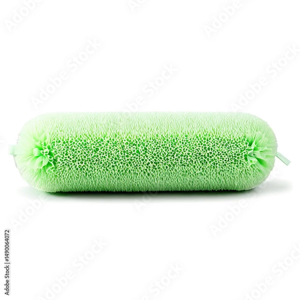Fototapeta Close-up of a porous, pale green cylindrical object with textured ends on a dark background.