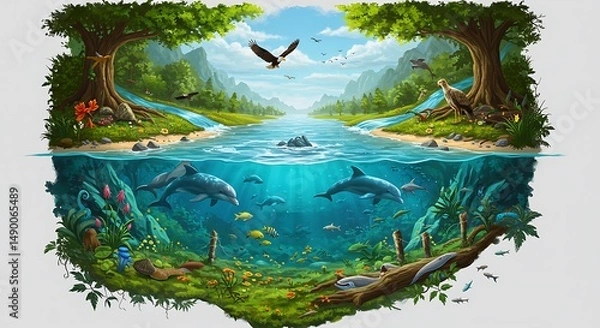 Obraz Life Above and Below The Water Mirror Image