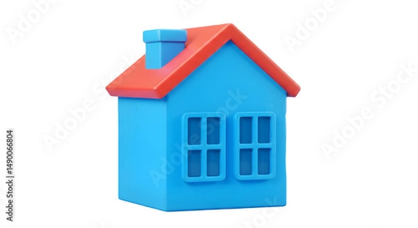 Obraz Cute blue house with a red roof. Perfect for home-related projects! 3D plastic style icon. Isolated on transparent or white background