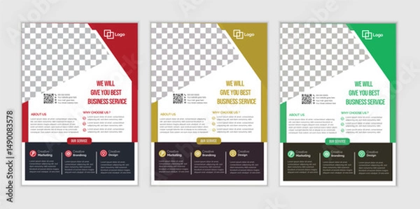 Fototapeta a bundle of 3 templates Business  flyer design, in blue color, and modern design,marketing,business proposal, promotion, advertise, publication and editable vector template design