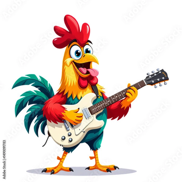 Obraz Rooster Playing Guitar, Isolated Transparent Background