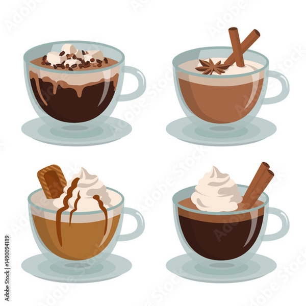 Obraz set of creative hot coffee cups