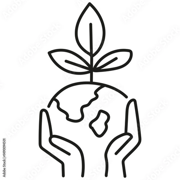 Obraz nature conservation concept. Hands supporting a globe with a sprout symbolizing environmental care.hand drawn doodle line style