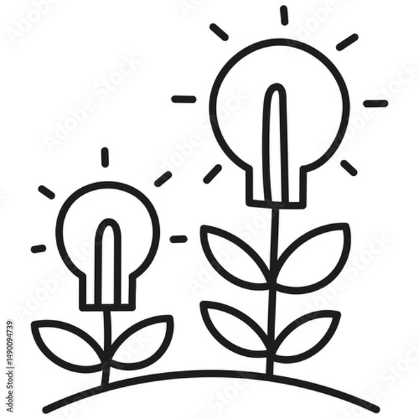 Obraz nature conservation concept. Lightbulb flowers growing in a minimalistic design.hand drawn doodle line style