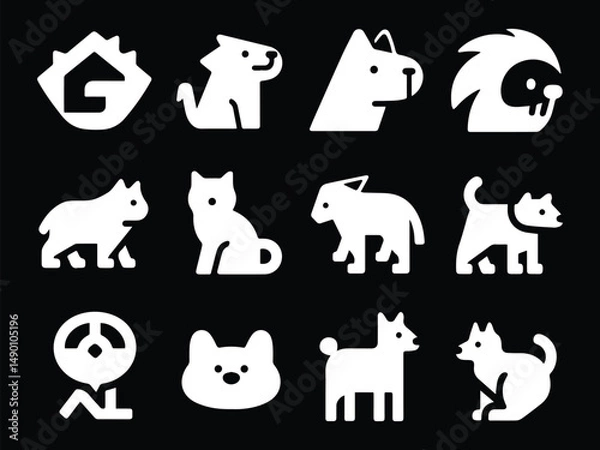 Obraz Set of Minimalist Animal Logos for Gaming and Esports – Vector Icons in Monochrome Style
