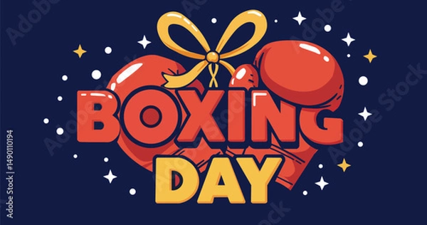 Obraz Boxing Day Celebration Icon with Red Boxing Gloves, Ribbon, and Festive Stars