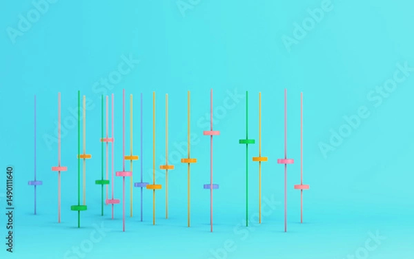Obraz Minimalist abstract equalizer with colorful sliders on cyan background in pastel colors. Minimalism concept