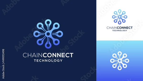 Obraz Letter C link chain with circular molecule rotation technology vector logo design inspiration.