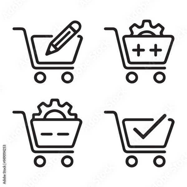 Fototapeta Edit Cart Icon Set. Shopping Cart Icons Representing Different Actions
