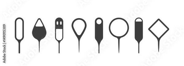 Fototapeta Sim ejector icon. Needle for opening SIM card slot of mobile phone. Set of Vector illustrations in Flat style.