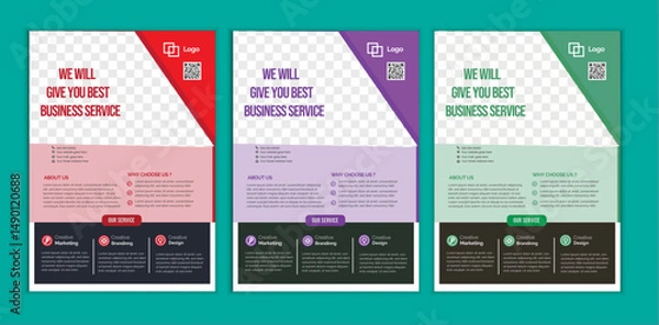 Fototapeta  a bundle of 3 templates Business flyer design, in blue color, and modern design,marketing,business proposal, promotion, advertise, publication and editable vector template design