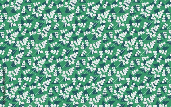 Obraz White Moringa Leaves Pattern on a Green Background