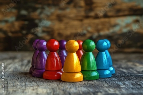 Fototapeta Colorful wooden figures arranged in a circle.