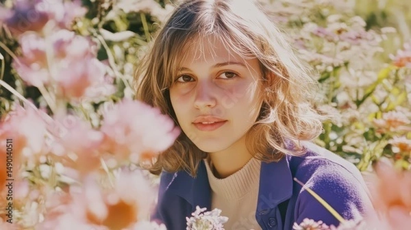 Fototapeta Woman portrait in flower field