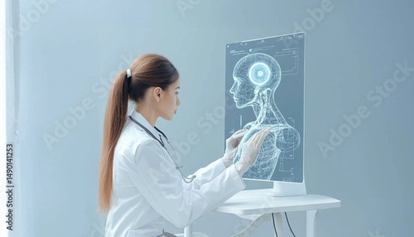 Fototapeta Doctor using artificial intelligence to analyze patient health data for accurate diagnosis. Generated image
