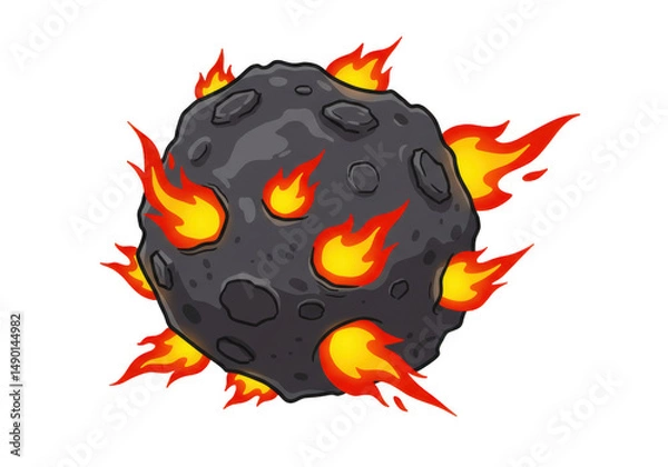 Obraz Cartoon asteroid with flames isolated on transparent background