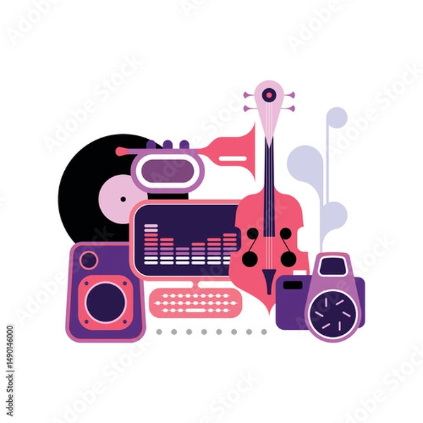 Obraz Colored musical things vector design isolated on a white background.