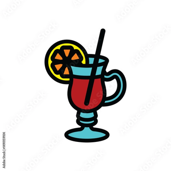 Fototapeta The icon of a glass with mulled wine. A design element.